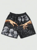 Men's Regular Fit Hand & Star Print Boxer Brief Swim Shorts