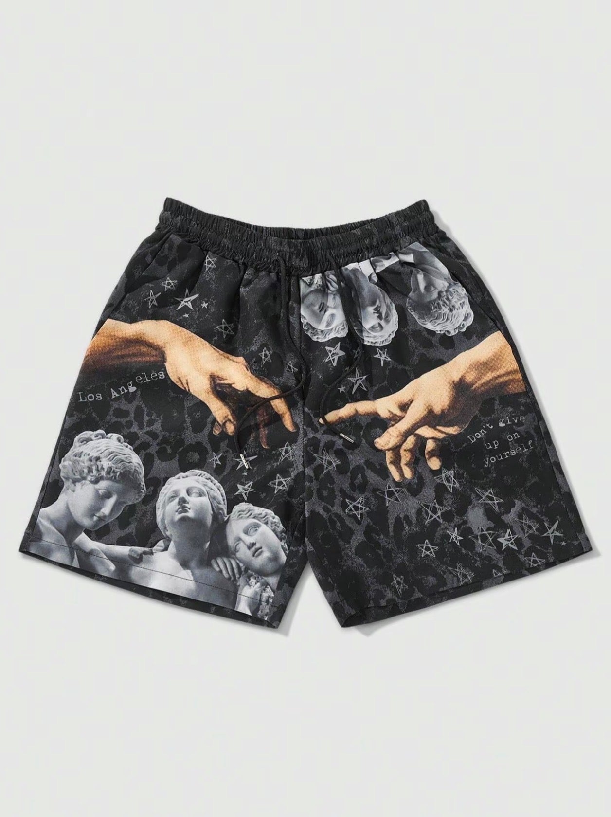 Men's Regular Fit Hand & Star Print Boxer Brief Swim Shorts